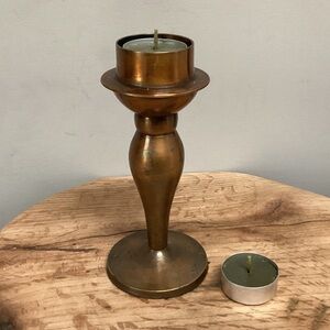 🟠 Vintage Brass / Bronze Tea Light Candle Holder - Unique / Collectible / Heavy